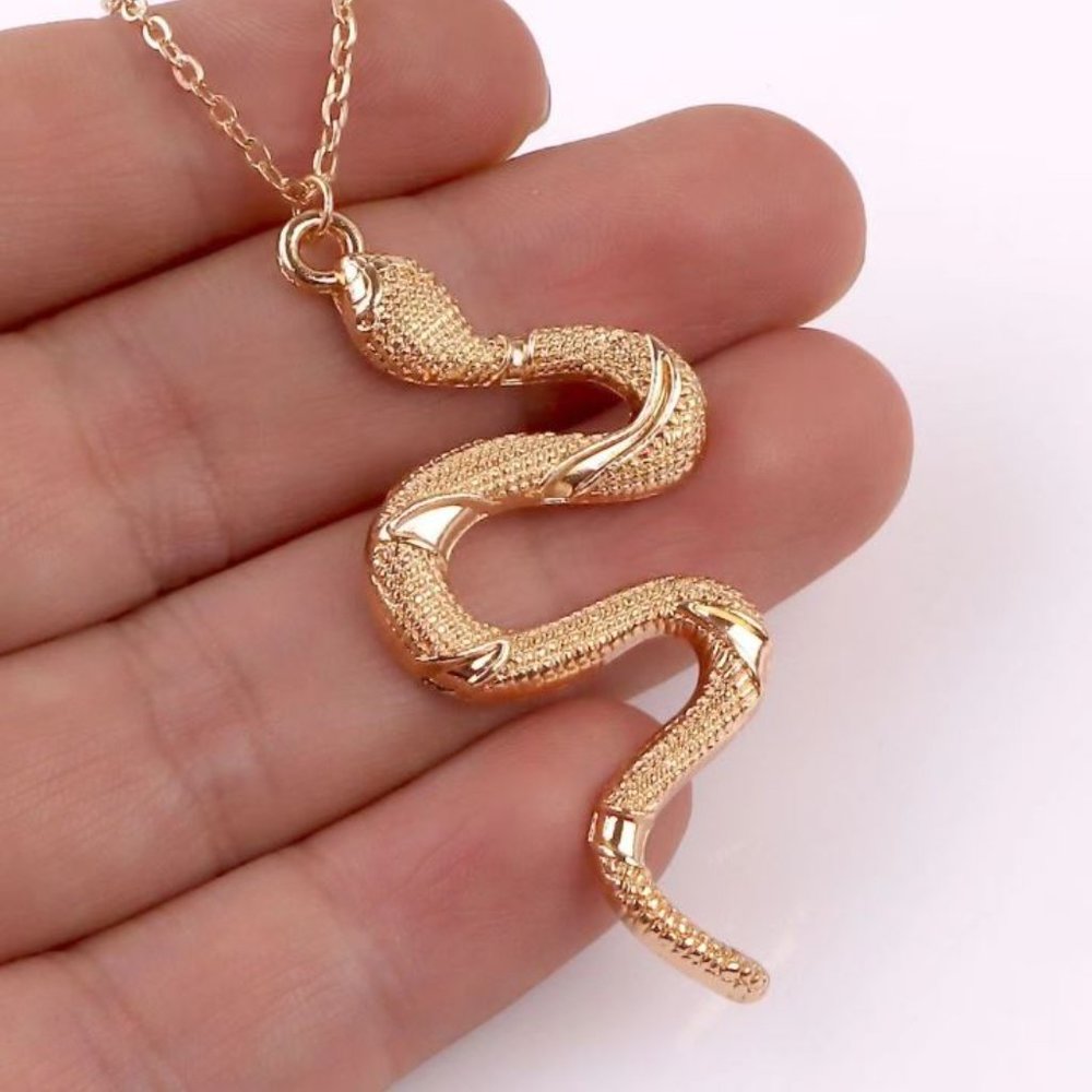 Cute Gothic Witch Gold Snake Pendant Charm Necklace